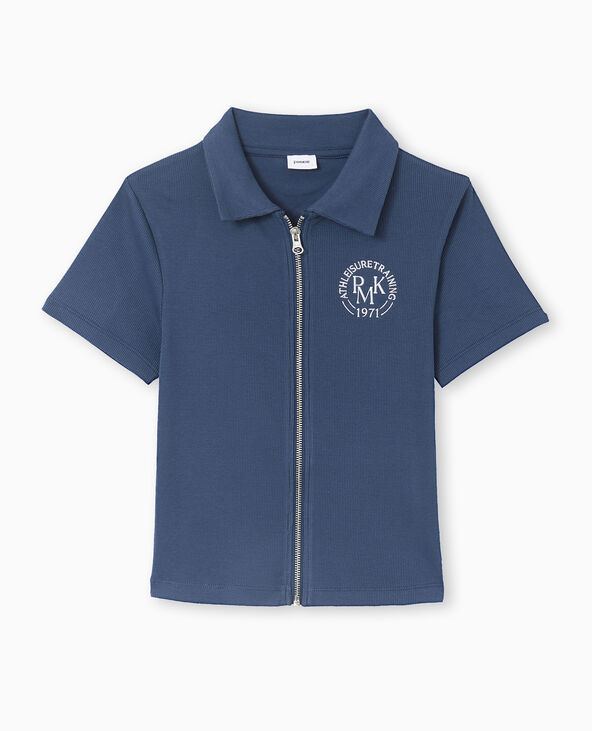 Polo zippé en maille côtelée bleu marine - Pimkie