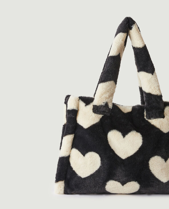 Sac cabas moumouté motifs cœurs blanc - Pimkie