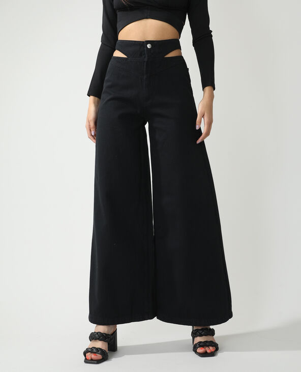 Jean wide leg high waist avec découpes noir - Pimkie