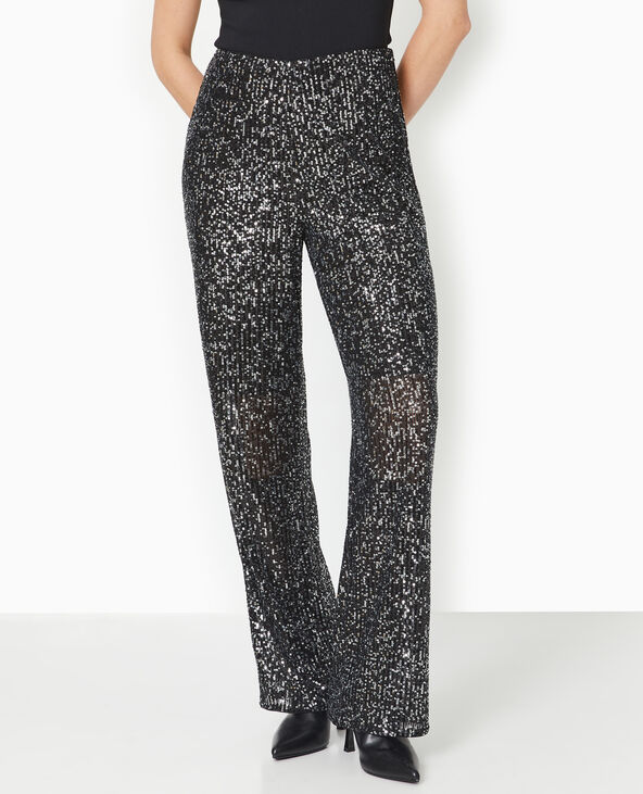Pantalon large et doit avec sequins noir - Pimkie