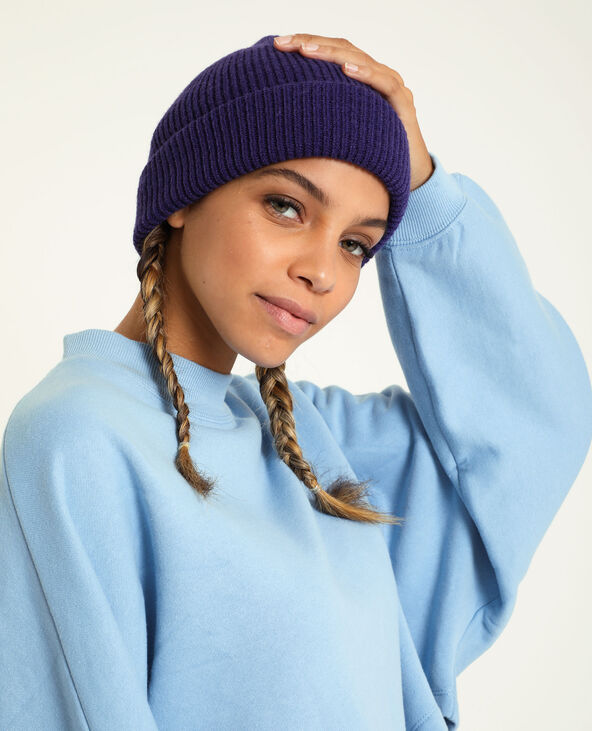 Bonnet avec revers violet - Pimkie