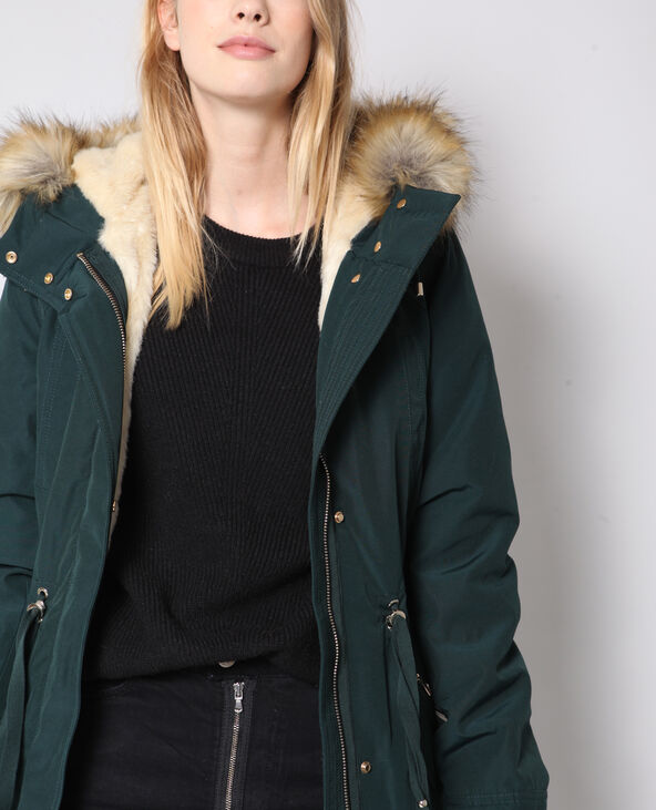 Parka longue à capuche fourrée vert foncé - Pimkie