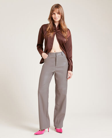 Pantalon droit en simili cuir taupe - Pimkie