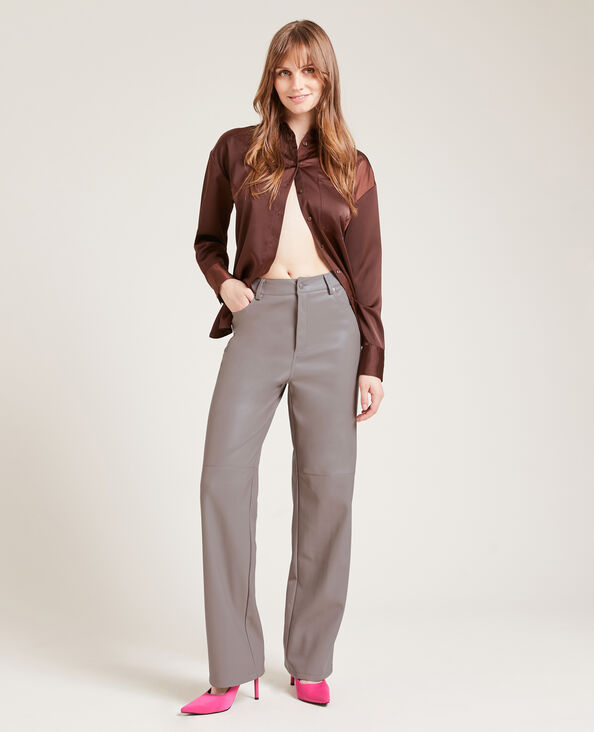 Pantalon droit en simili cuir taupe - Pimkie
