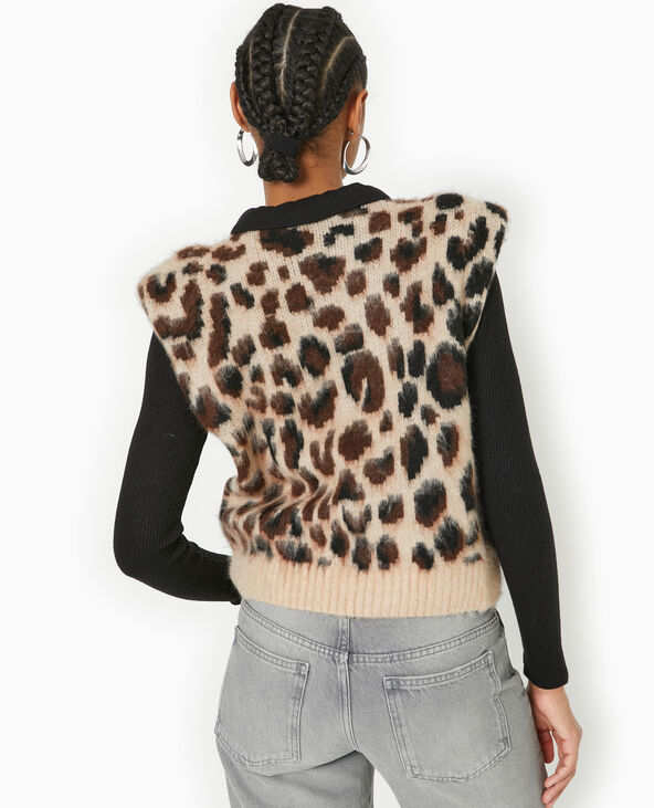 Pull sans manches avec épaulettes motif léopard marron - Pimkie