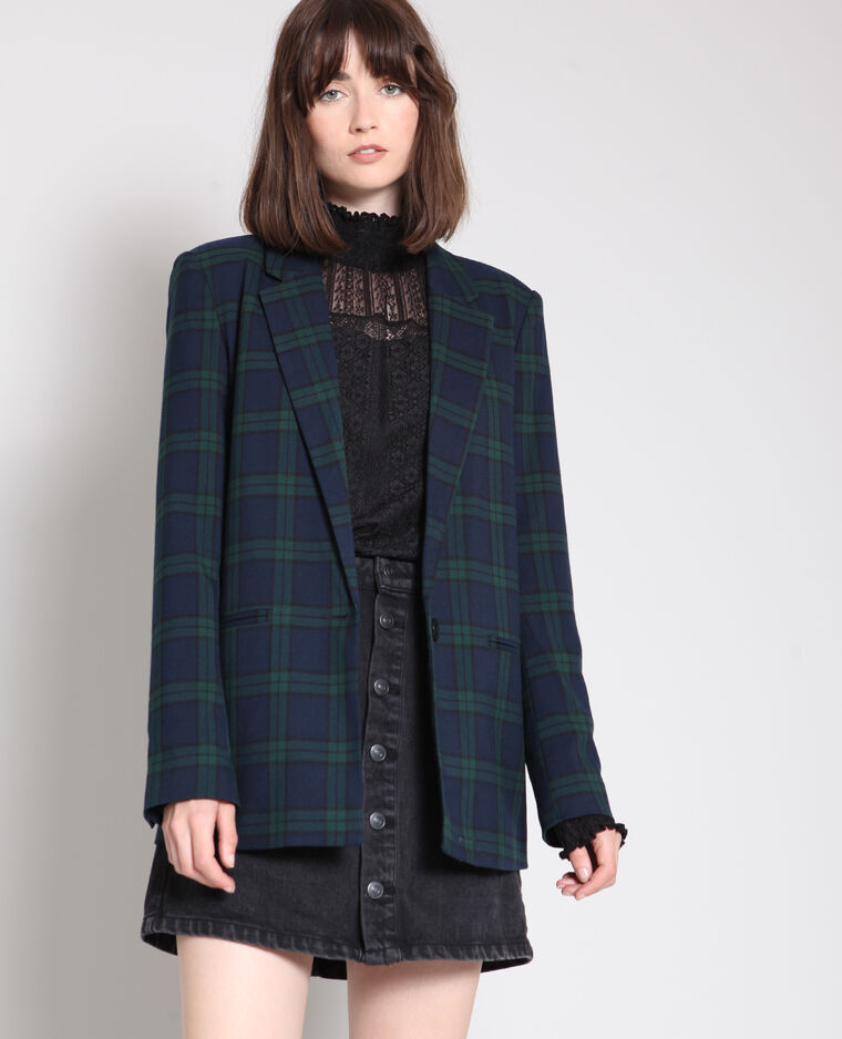 Blazer à carreaux bleu marine - Pimkie