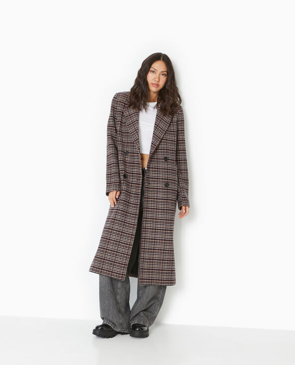 Manteau long avec laine motif carreaux gris foncé - Pimkie