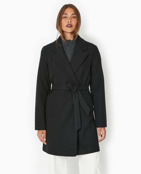 Manteau mi-long avec ceinture noir - Pimkie