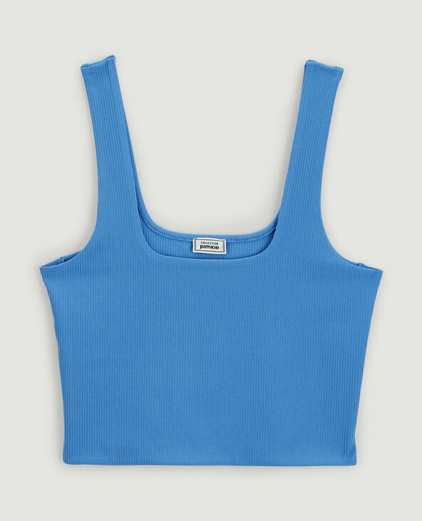 Débardeur court maille côtelée bleu - Pimkie