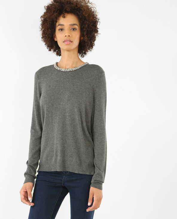 Pull col bijoux gris chiné - Pimkie