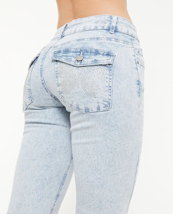 Jean flare avec papillons en strass bleu clair - Pimkie