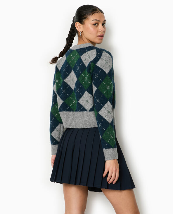 Gilet court motif losanges gris chiné - Pimkie