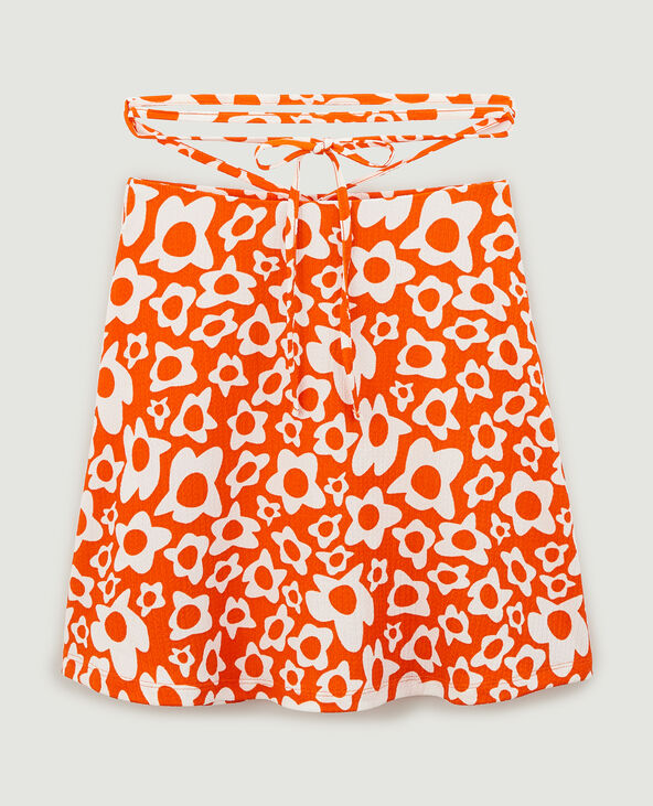 Jupe courte à fleurs orange - Pimkie