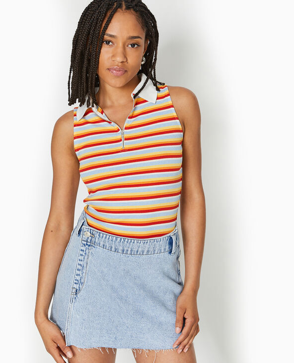 Top zippé sans manches avec col polo bleu - Pimkie