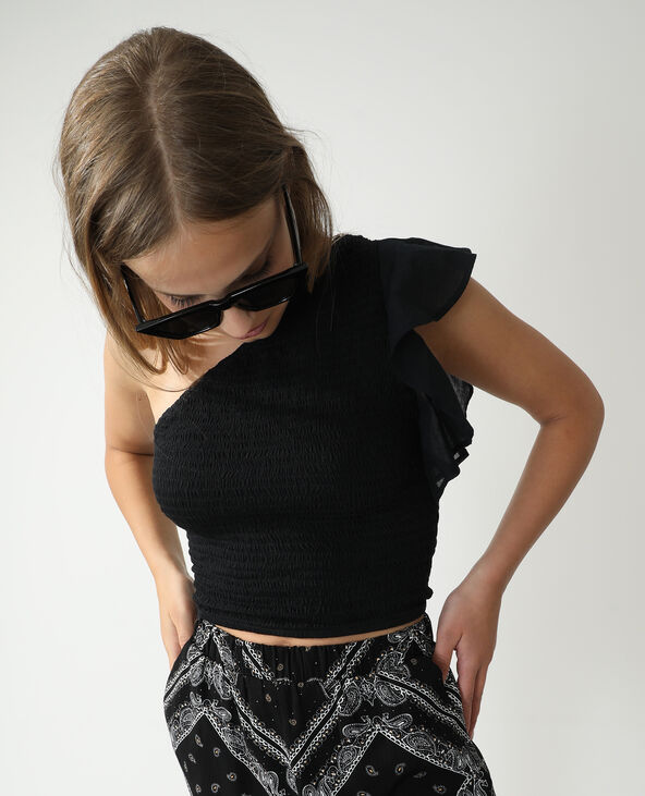 Top one shoulder smocké noir - Pimkie
