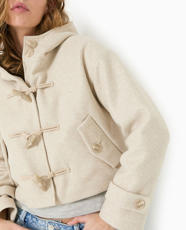 Manteau court effet drap de laine avec capuche beige - Pimkie