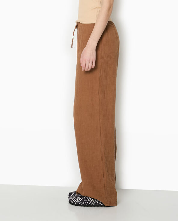 Pantalon large en gaze de coton marron - Pimkie