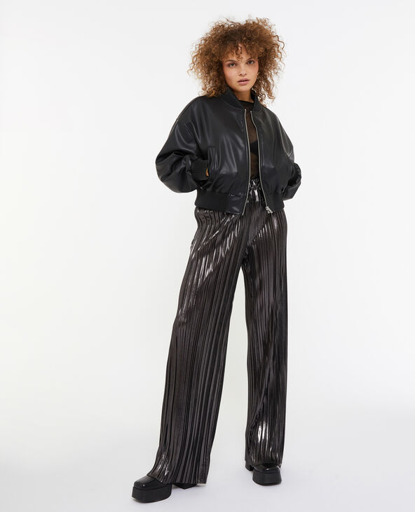 Blouson bomber en simili cuir noir - Pimkie