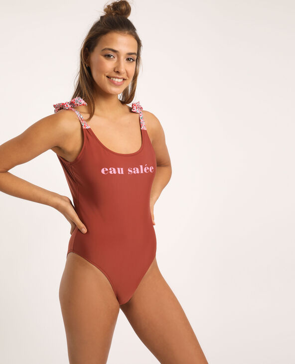 Maillot une pièce à fleurs marron - Pimkie