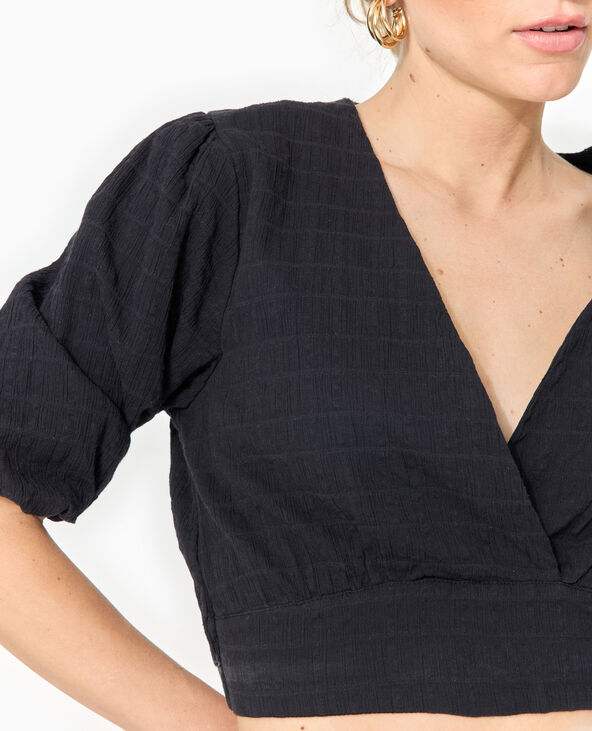 Blouse courte encolure V croisée noir - Pimkie