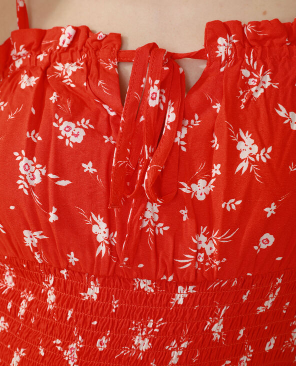 Robe fleurie et smockée rouge - Pimkie