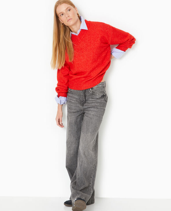 Pull col V en maille rouge - Pimkie