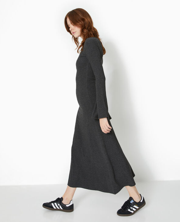 Robe longue évasée en maille côtelée gris foncé - Pimkie