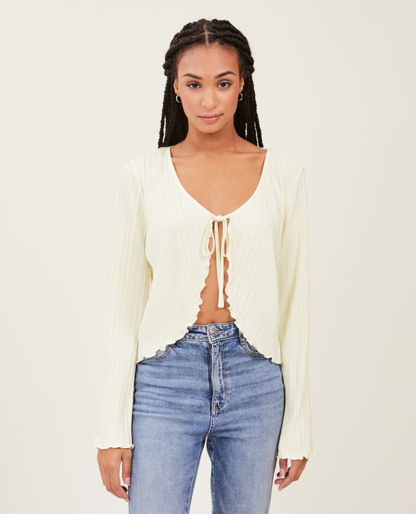 Top à nouer en maille plissée beige - Pimkie