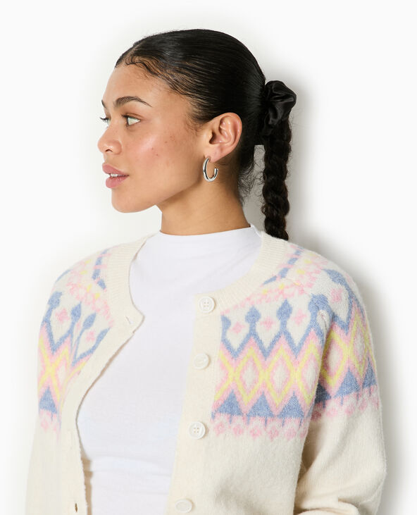 Gilet col rond motif jacquard blanc - Pimkie