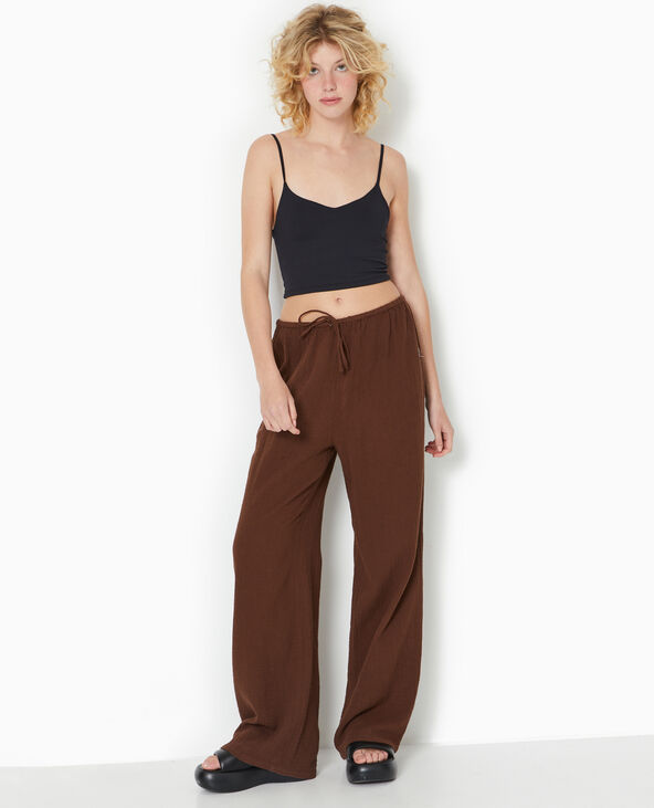 Pantalon large en gaze de coton marron - Pimkie