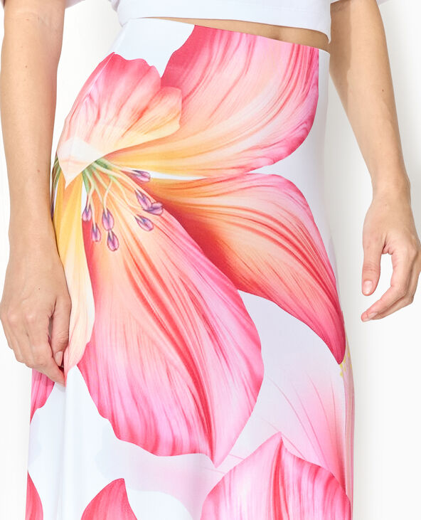 Jupe longue en maille impimée maxi fleurs blanc - Pimkie