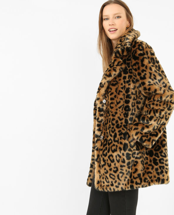 Manteau fausse sale fourrure leopard femme
