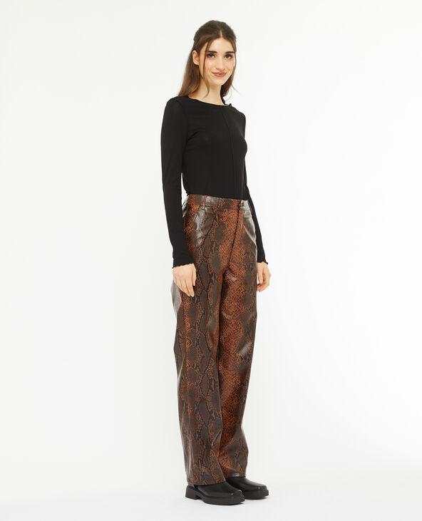 Pantalon droit en simili effet python marron - Pimkie