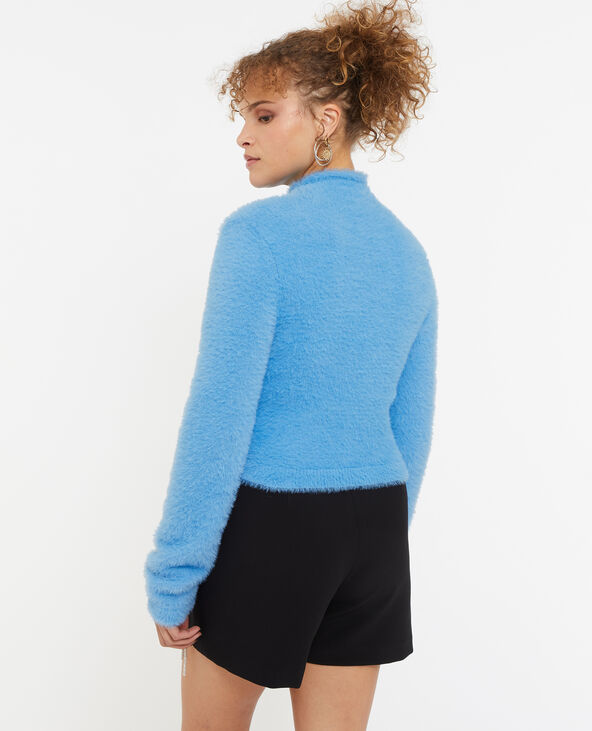 Pull cropped en maille fluffy et poilue bleu - Pimkie