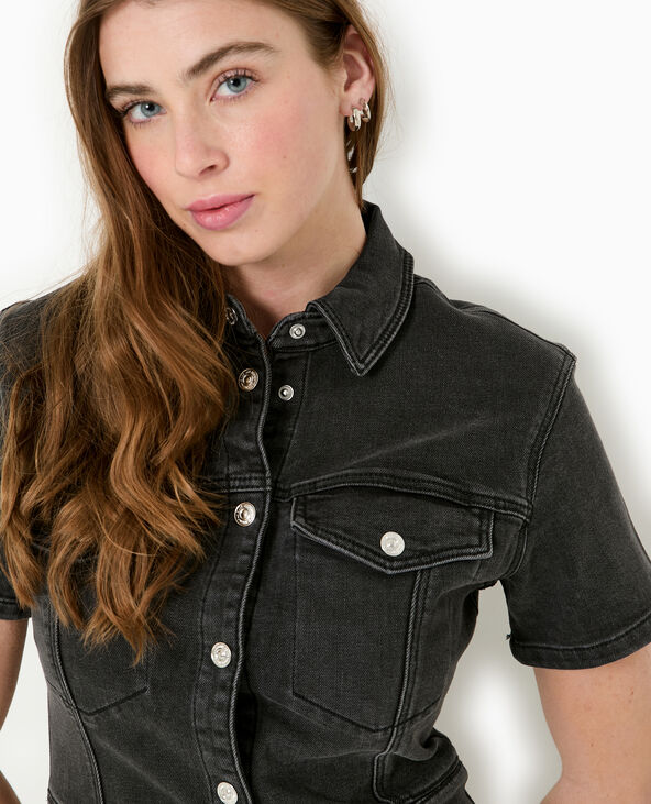 Robe courte boutonnée en jean stretch noir - Pimkie