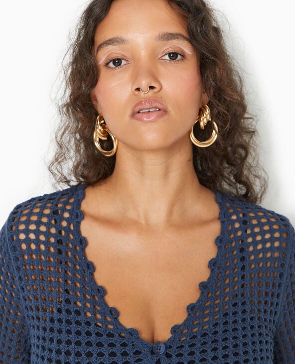 Gilet en maille crochet ajourée manches flare bleu marine - Pimkie