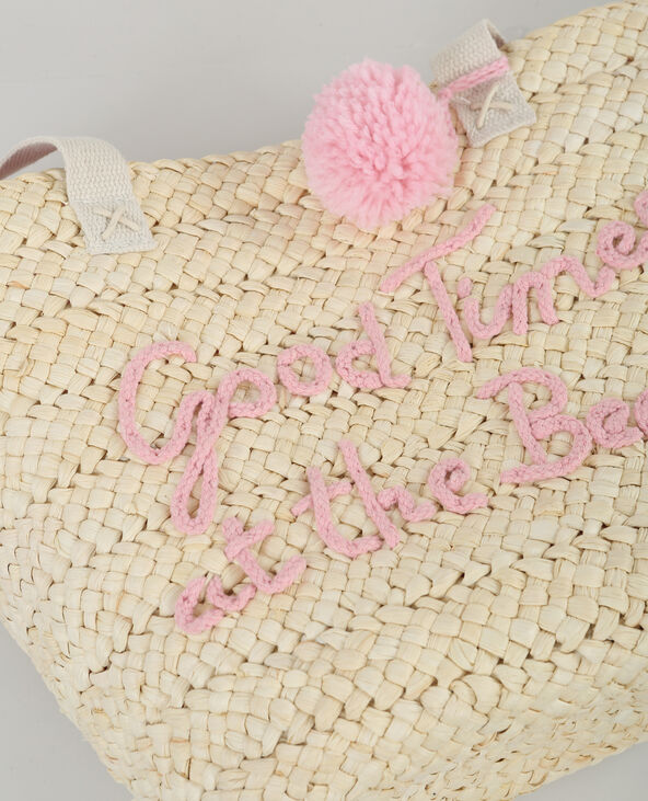 Panier en paille à message blanc - Pimkie