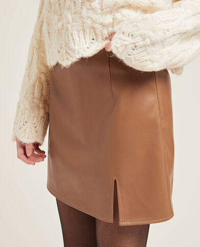 Jupe courte simili cuir camel - Pimkie