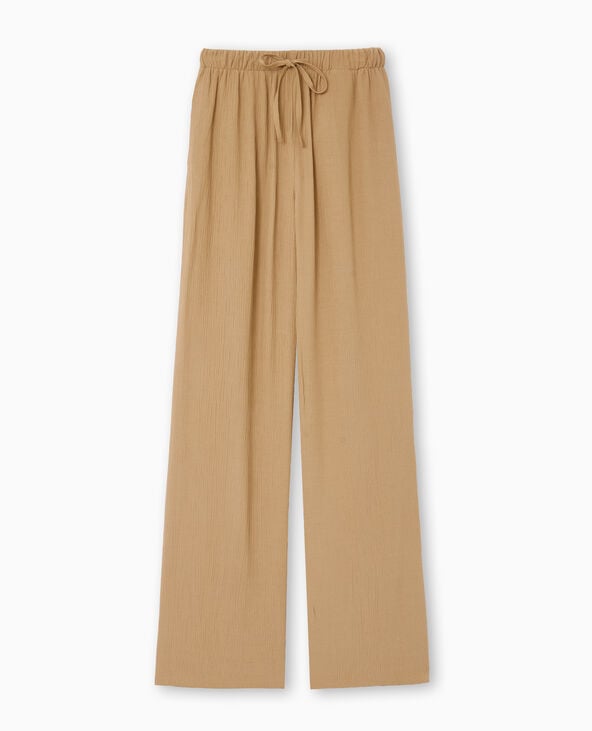Pantalon palazzo aspect froissé taille élastiquée marron - Pimkie