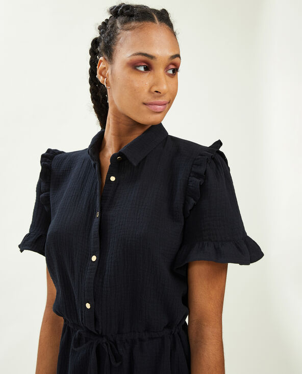 Robe courte boutonnée en gaze de coton noir - Pimkie
