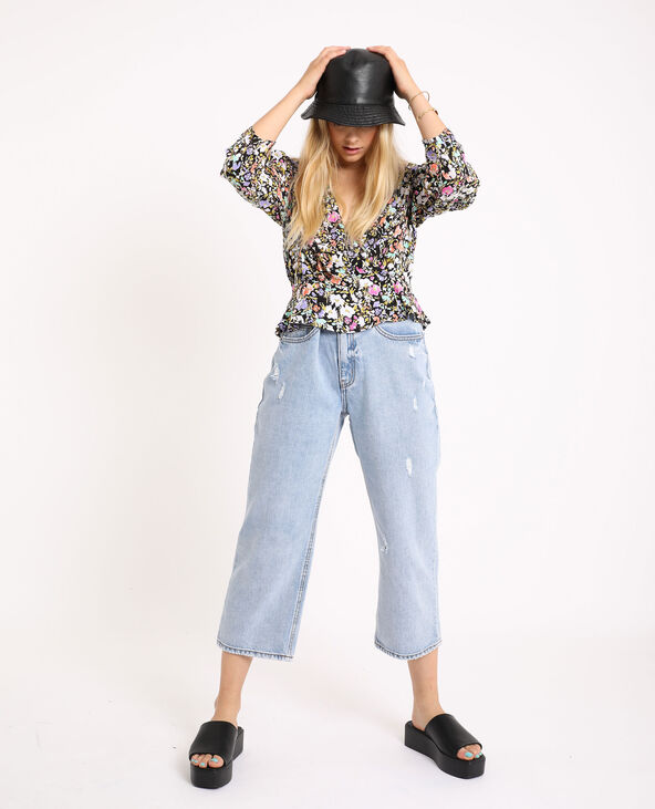 Blouse cache-cœur fleurie noir - Pimkie