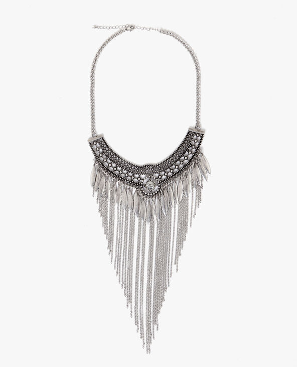 Collier plastron à franges argenté - Pimkie