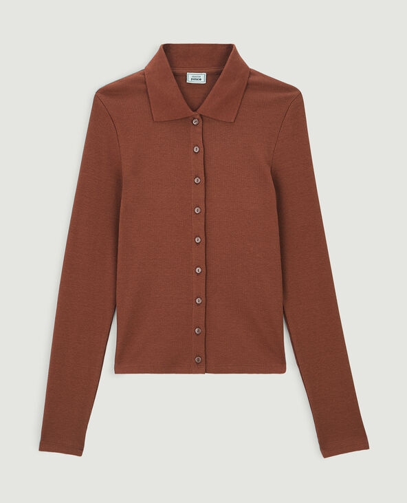 Top manches longues col polo orange - Pimkie