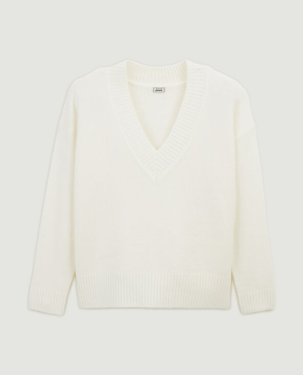 Pull droit avec grand col V blanc - Pimkie