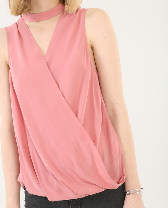 Top croisé col choker vieux rose - Pimkie