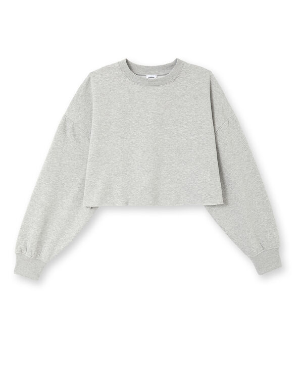 Sweat large cropped gris chiné - Pimkie