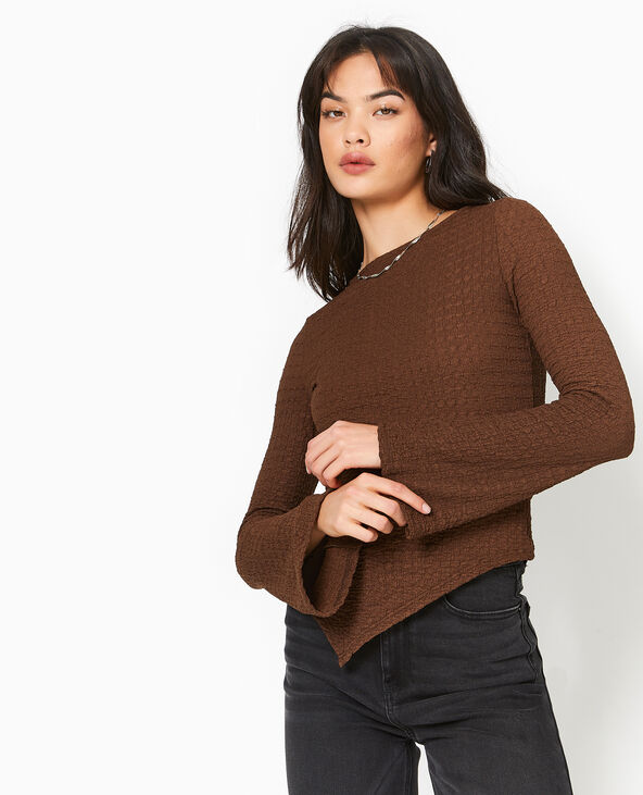 Top en tissu gaufré avec manches flare marron - Pimkie