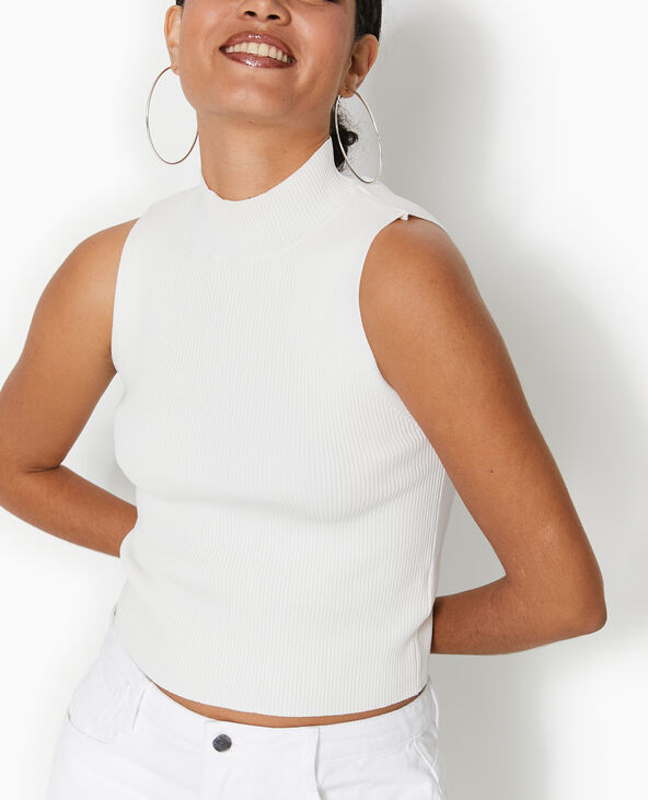 Pull sans manches en maille côtelée blanc - Pimkie