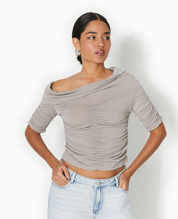 Top avec fronces encolure Bardot gris - Pimkie
