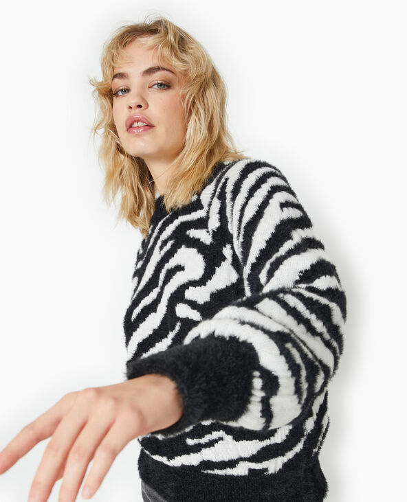 Pull en maille poilue motif zèbre noir - Pimkie